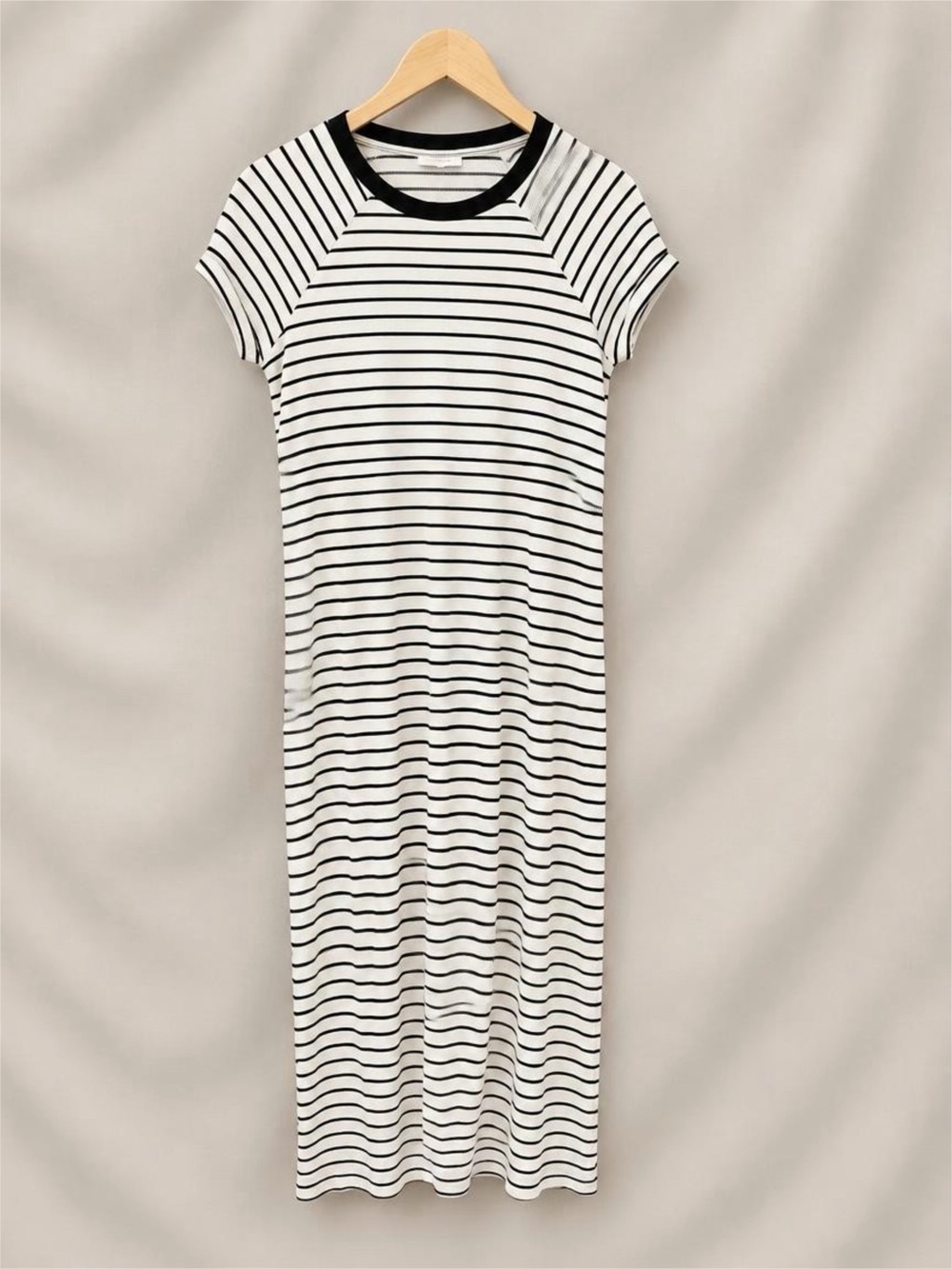 Motherhood Maternity Black White Striped Maxi Dress Size M